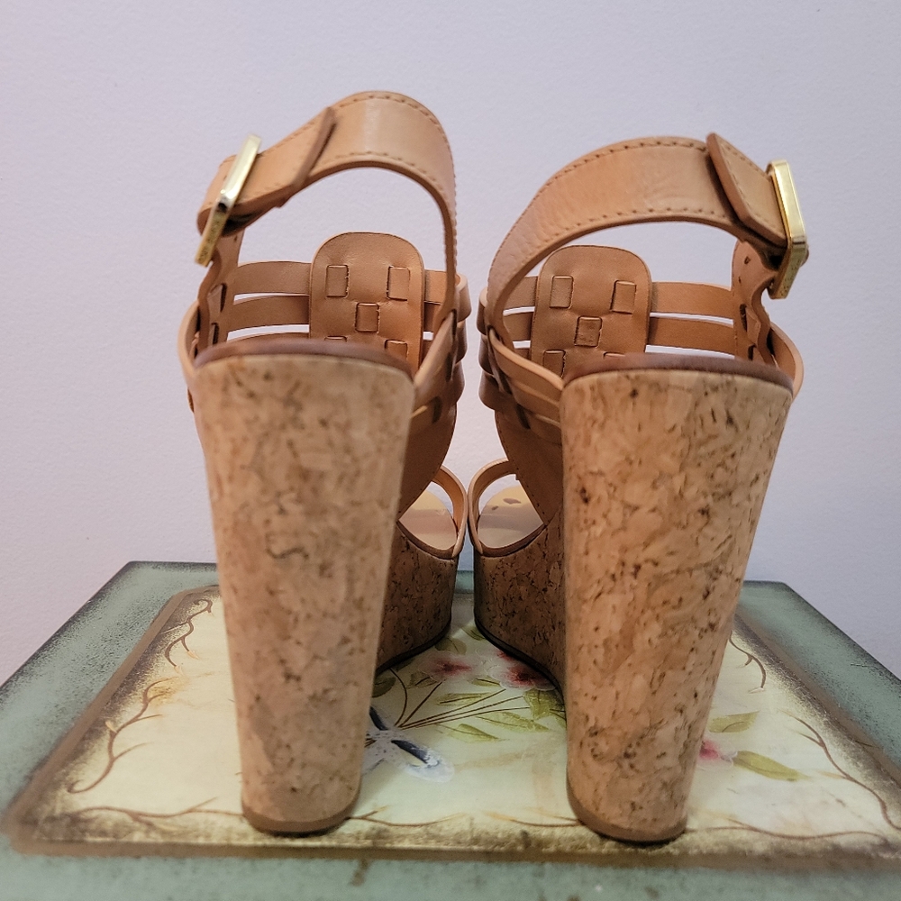 Tory Burch Tan Leather Wedge Sandal Size 7 - Picture 5 of 8
